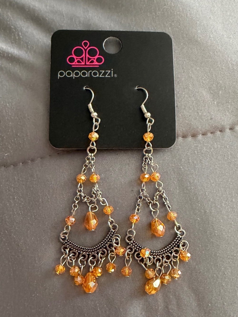 Silver and Orange Dangle Earrings
